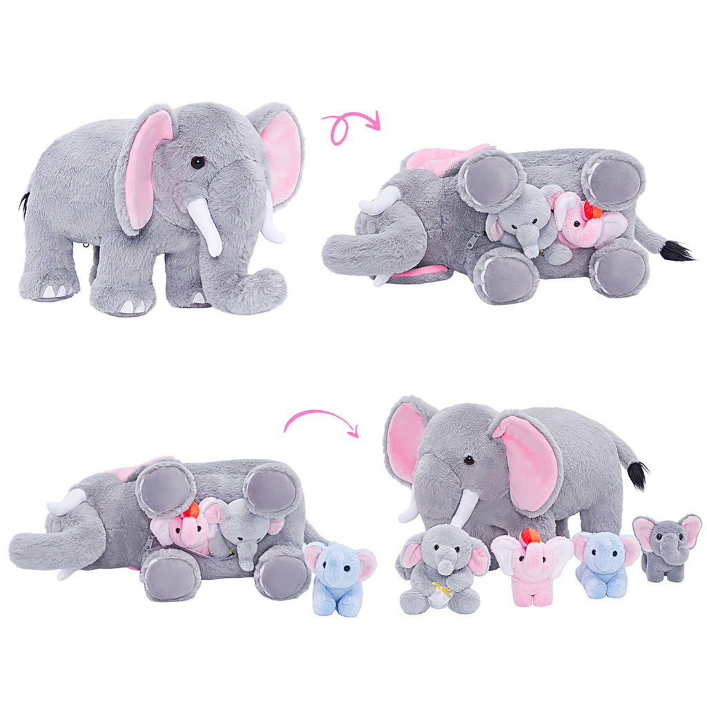 Elephant Mommy Stuffed Animal Plush Toy Set with 4 Babies