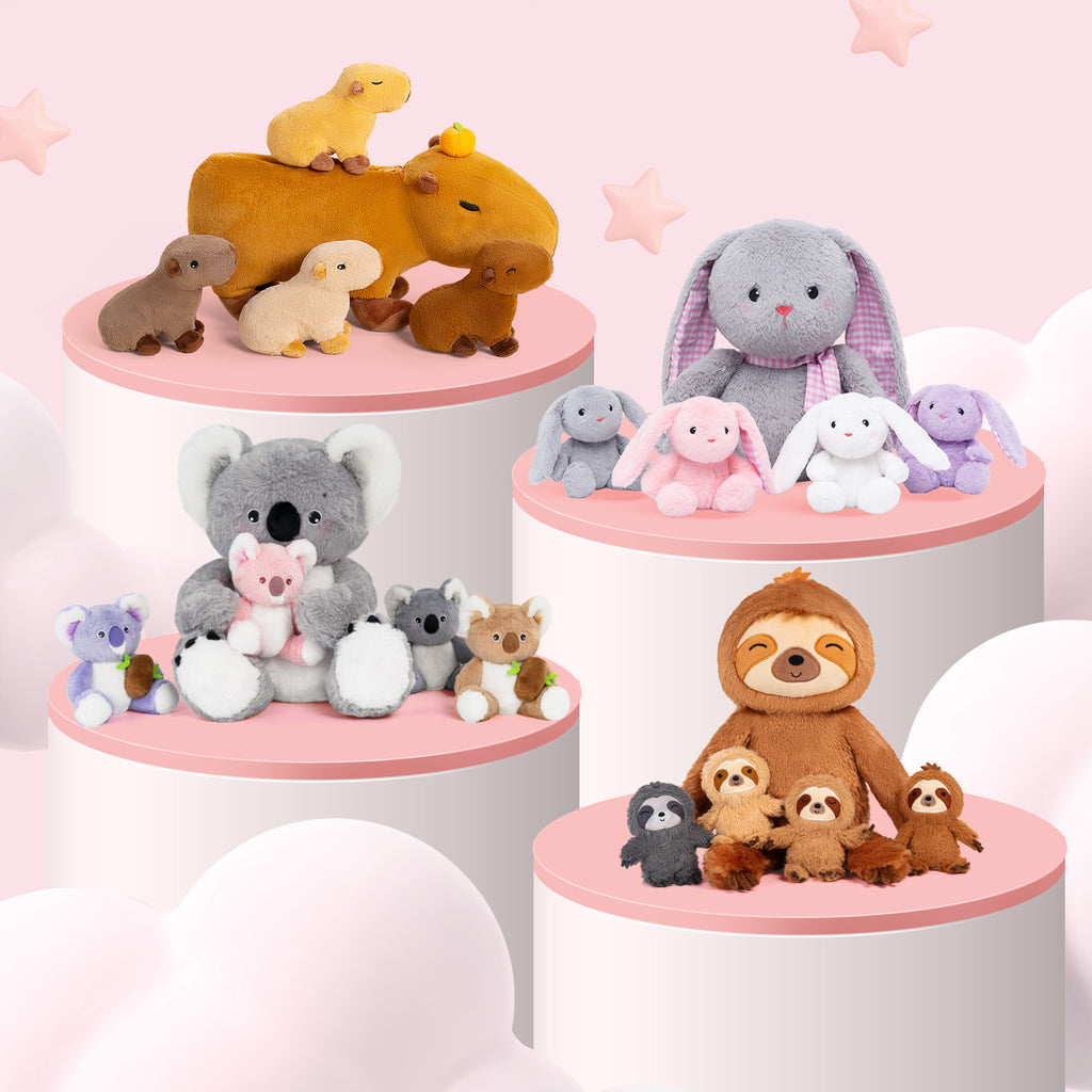 Plush Stuffed Animal Mommy with 4 Babies - 8 Themes