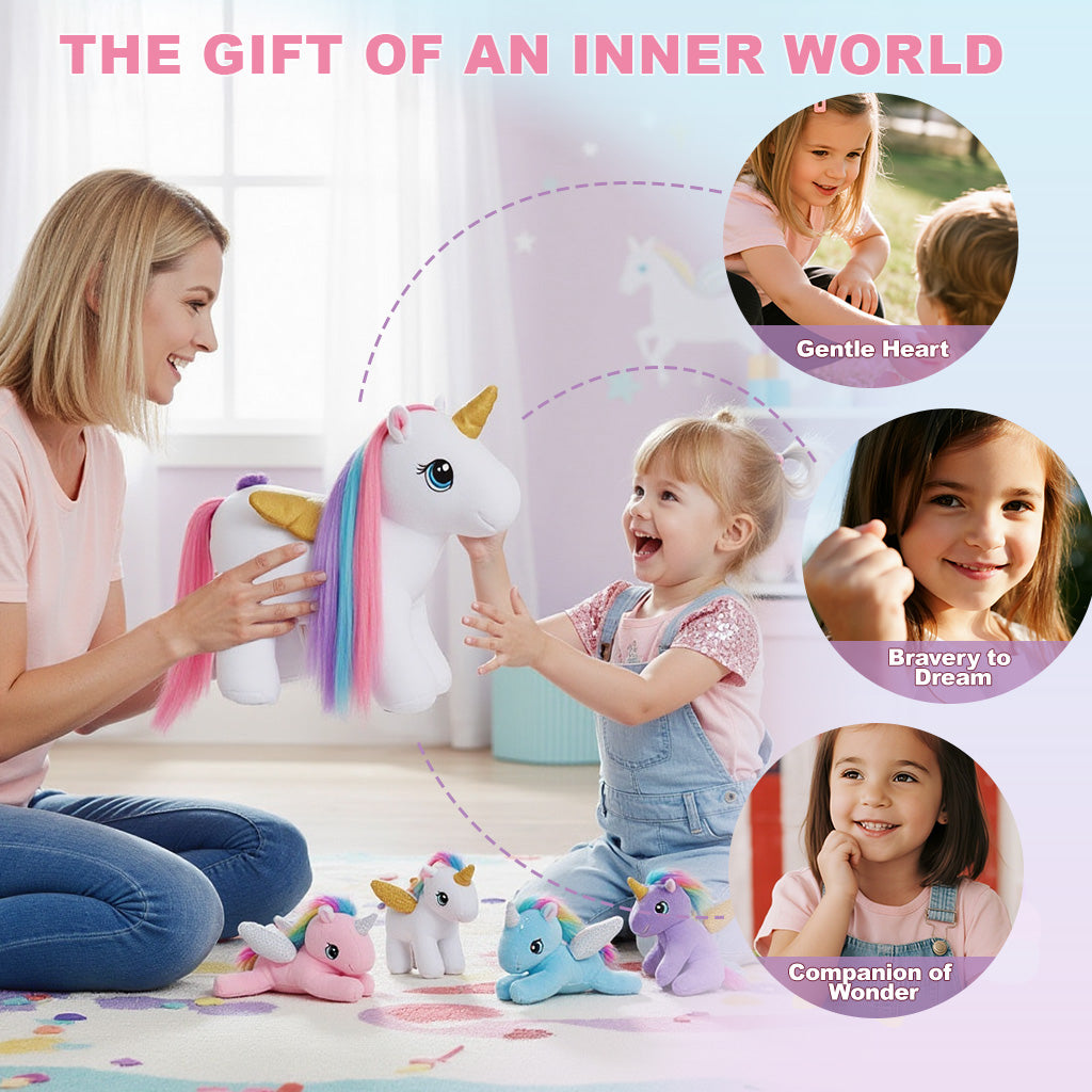 Rapunzelcorn Rainbow Hair Unicorn Mommy Stuffed Animal with 4 Babies