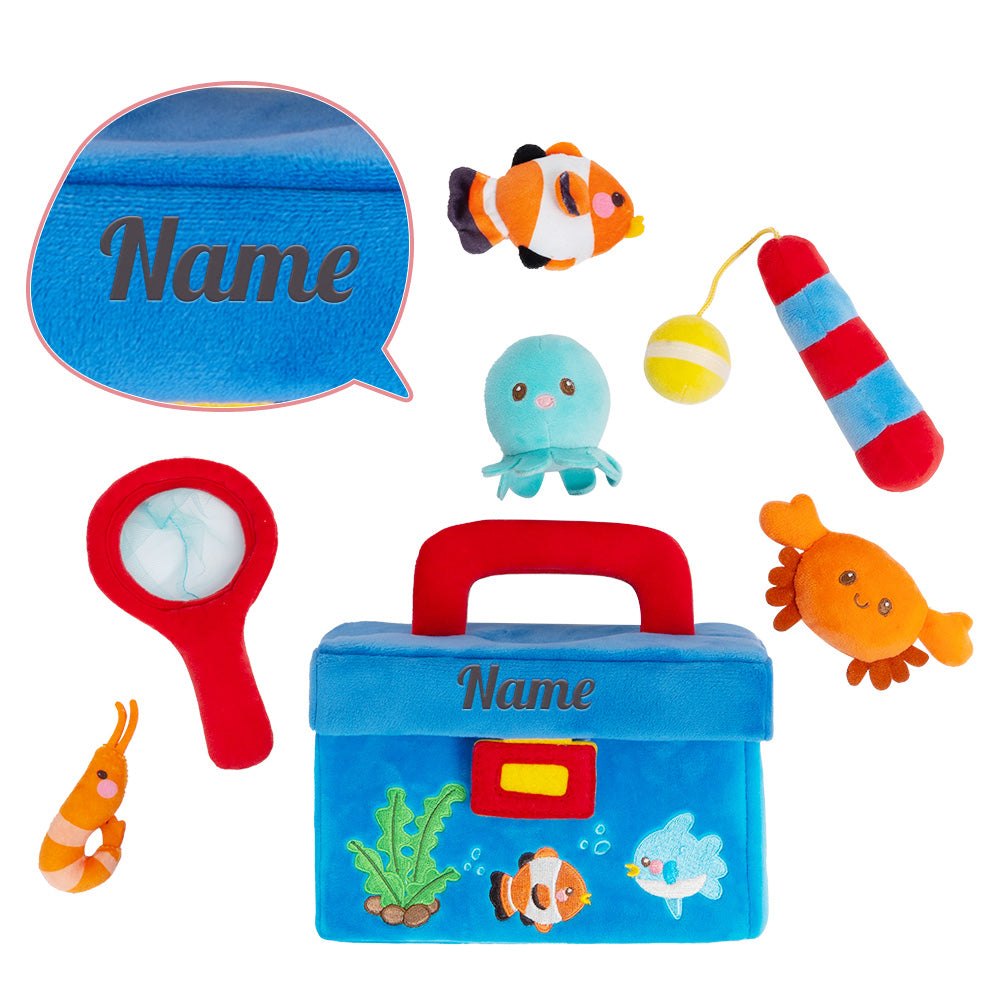 Personalized Baby's First Fishing Tackle Box Plush Sensory Toy Set