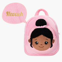 Load image into Gallery viewer, Personalized Deep Skin Tone Plush Pink Strawberry Doll + Backpack