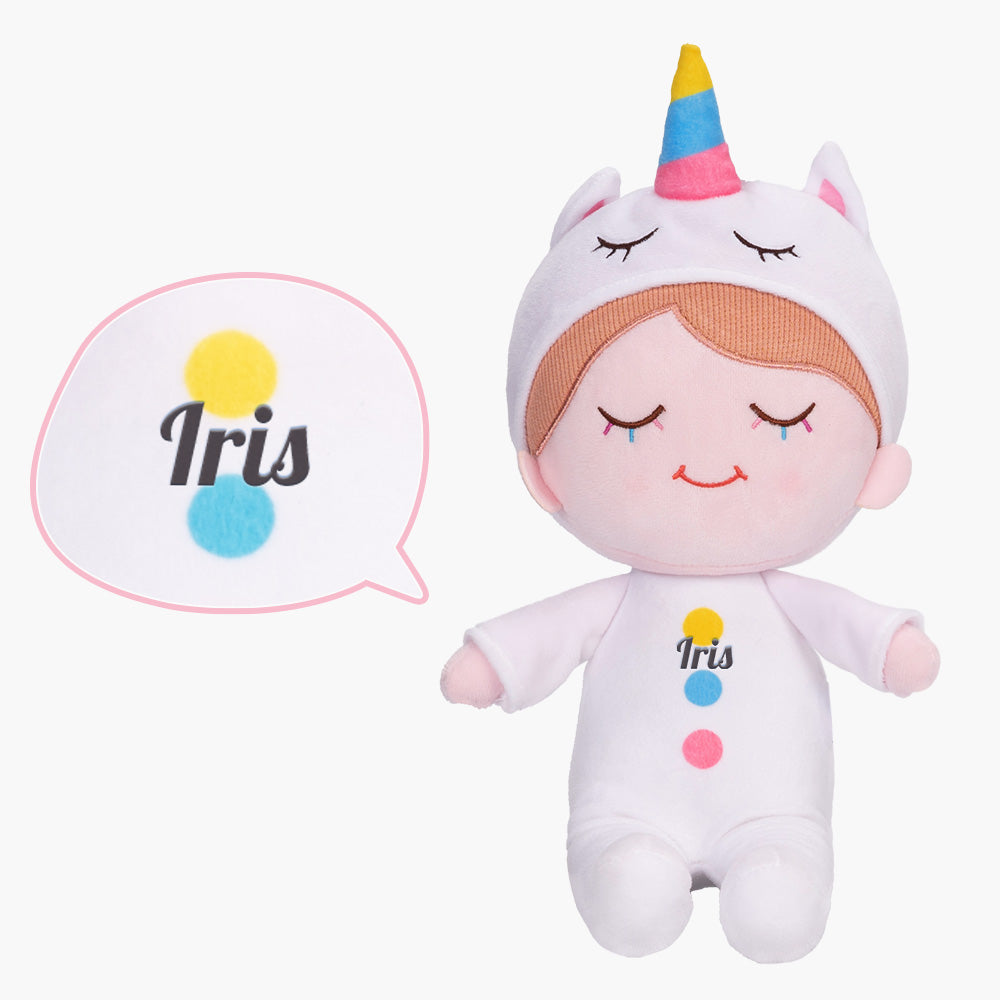 Personalized Iris White Unicorn Girl Doll + Backpack