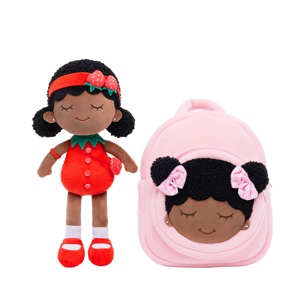 Personalized Red Deep Skin Tone Plush Dora Doll + Backpack