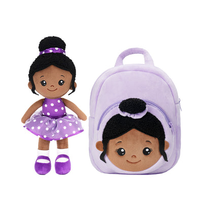 Personalized Deep Skin Tone Plush Nevaeh Purple Doll + Backpack