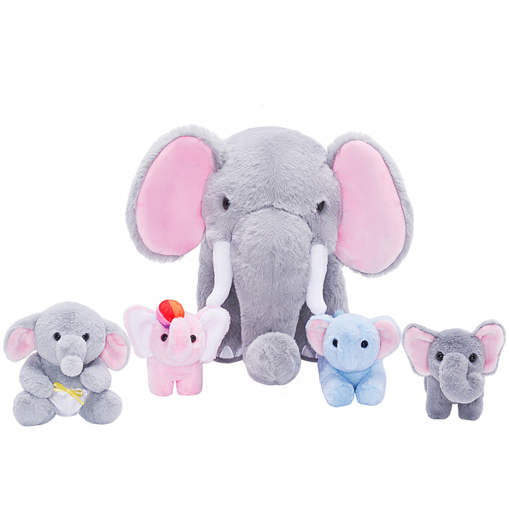 Elephant Mommy Stuffed Animal Plush Toy Set with 4 Babies