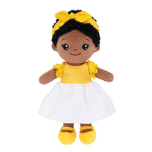 Load image into Gallery viewer, Personalized Yellow Deep Skin Tone Plush Baby Girl Doll