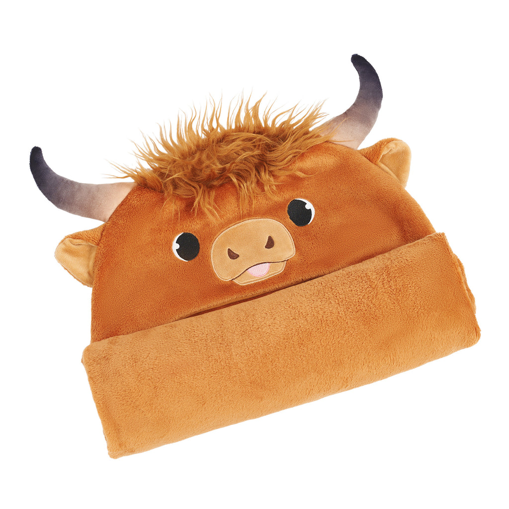 Scottish Highland Cow Cattle Wearable Hooded Blanket for Kid