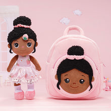 Load image into Gallery viewer, Personalized Deep Skin Tone Plush Pink Strawberry Doll + Backpack