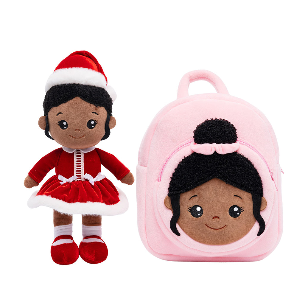 Personalized Deep Skin Tone Plush Nevaeh Red Doll + Backpack