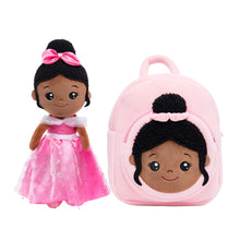 Load image into Gallery viewer, Personalized Deep Skin Tone Plush Princess Pink Doll + Backpack