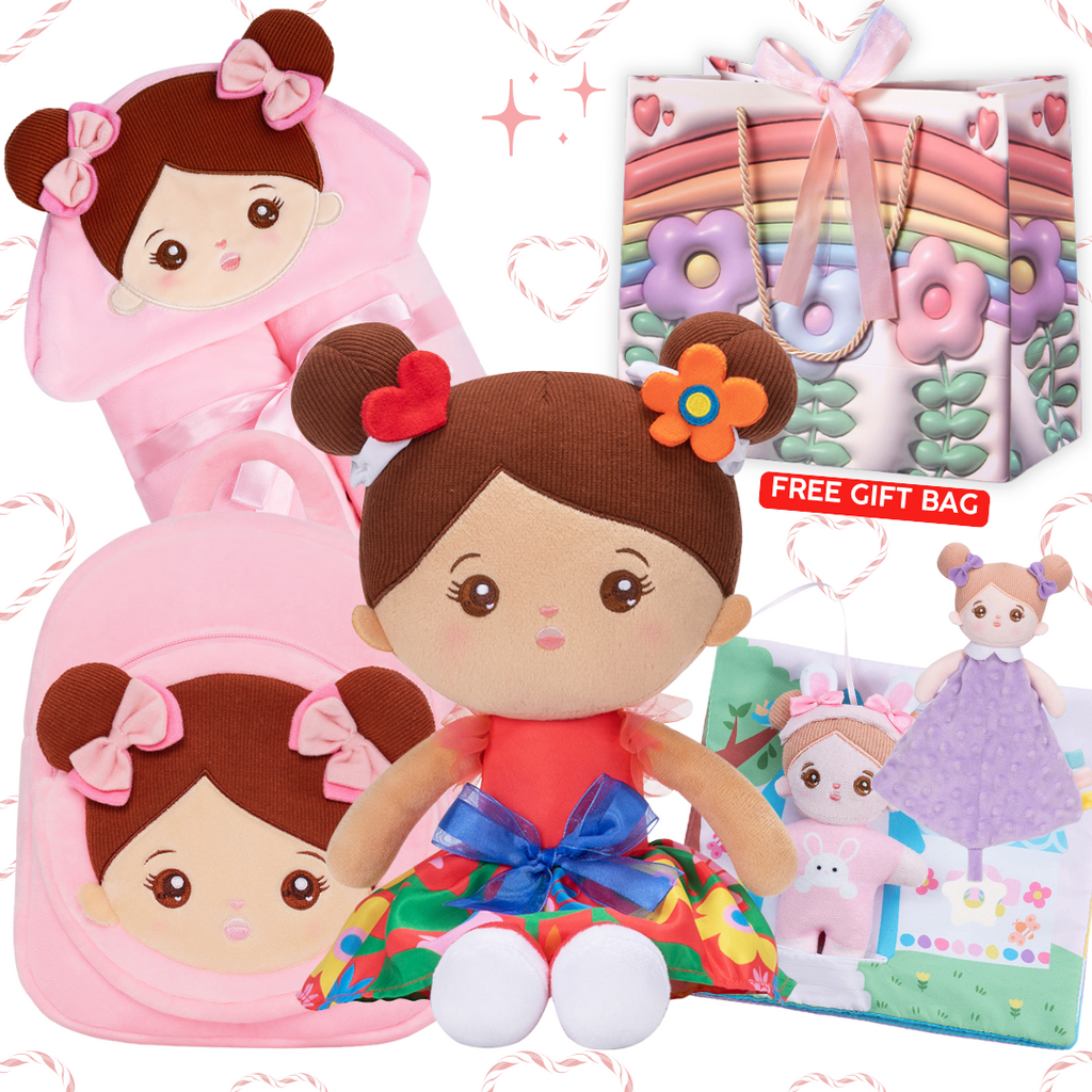 Personalized Doll, Backpack, Blanket and Cloth Book Bundle for 0-4 Years Old