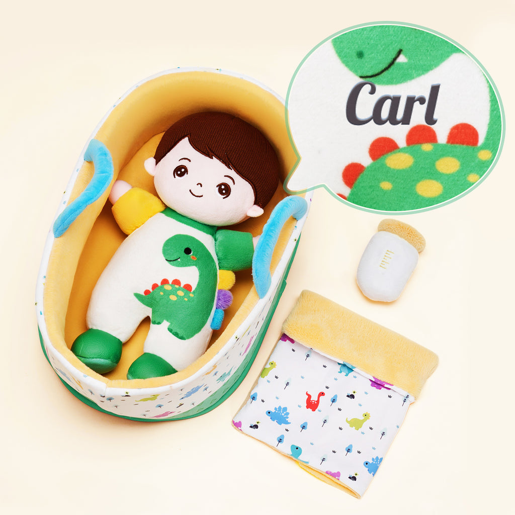 Mini Personalized Dinosaur White Skin Boy Plush Doll & Gift Set