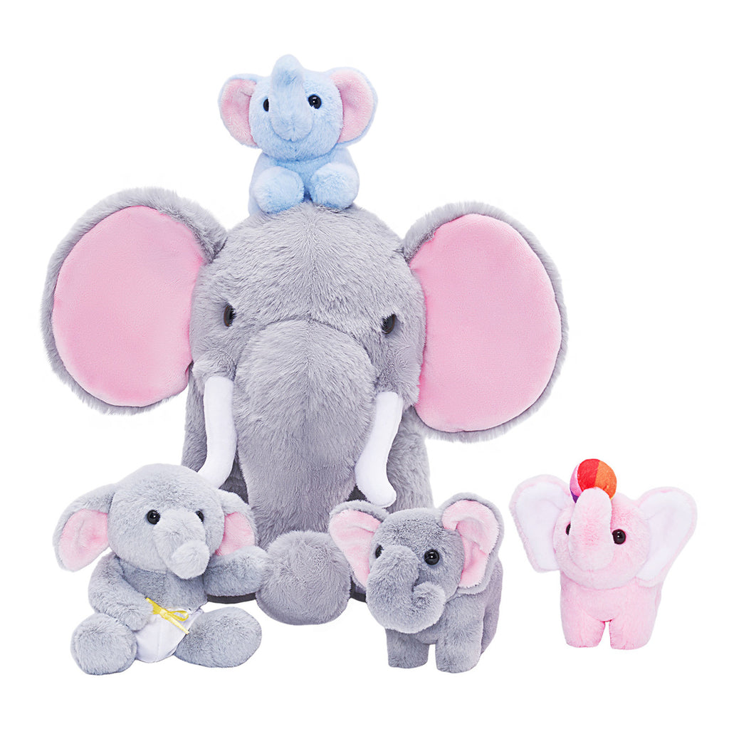 Elephant Mommy Stuffed Animal Plush Toy Set with 4 Babies