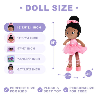 Personalized Deep Skin Tone Plush Pink Ballet Doll