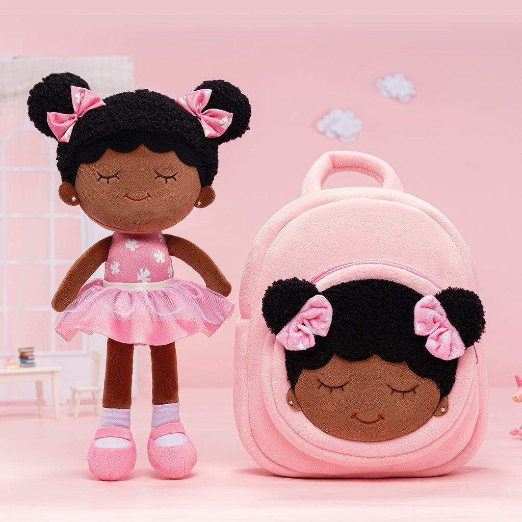 Personalized Pink Deep Skin Tone Plush Dora Doll + Backpack