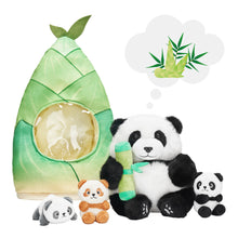 Load image into Gallery viewer, Panda Mommy Plush Stuffed Animal with 3 Babies in Bamboo Bag Set