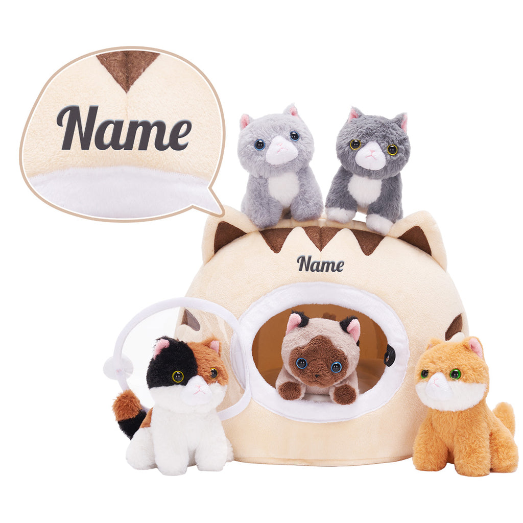 Personalized Cute Plush Cat House Toy Set with 5 Kittens