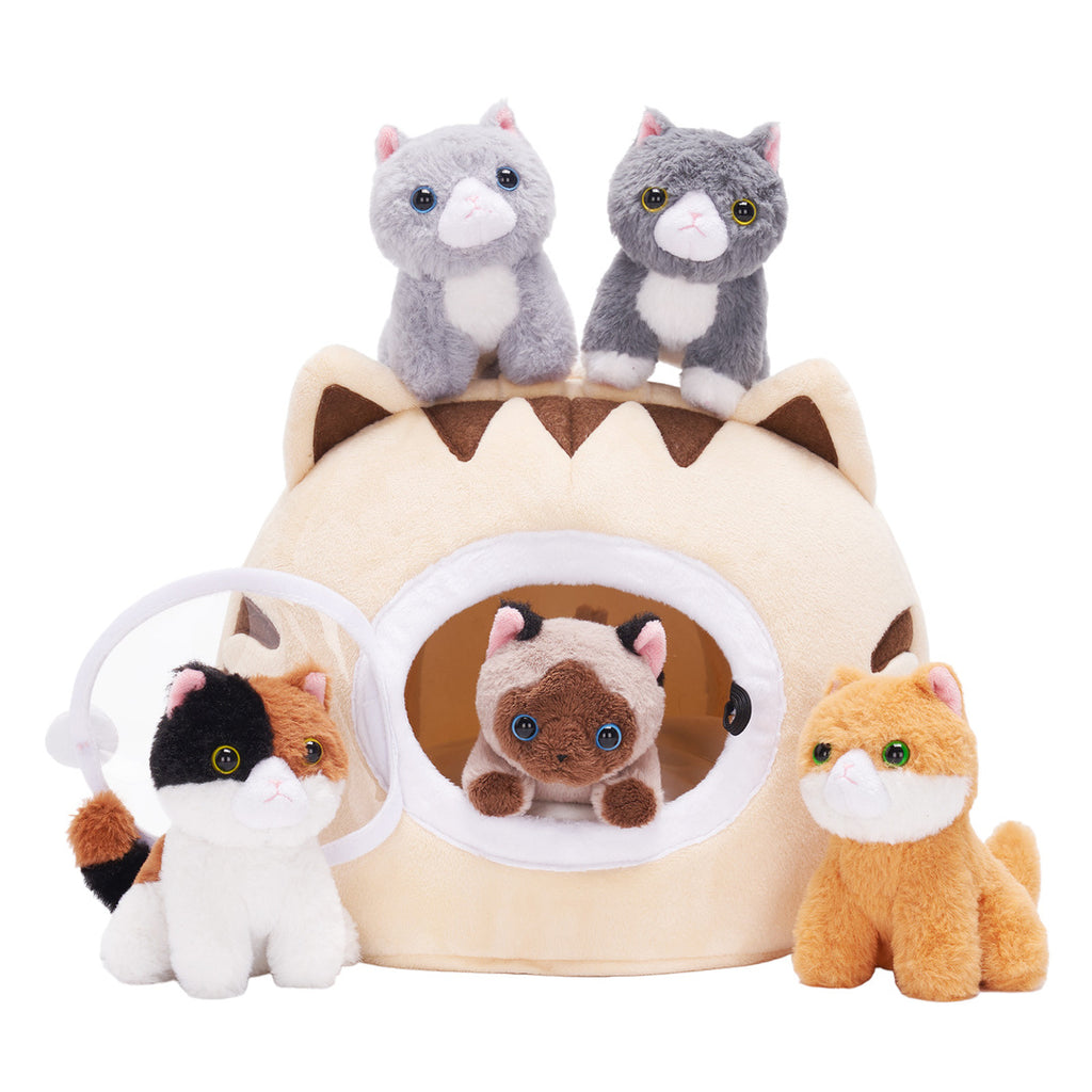 Personalized Cute Plush Cat House Toy Set with 5 Kittens