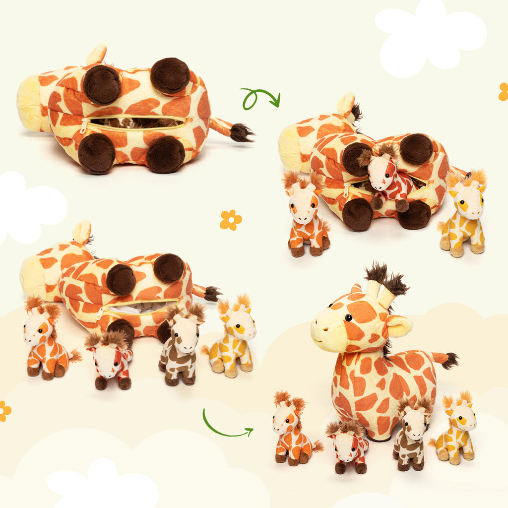 Giraffe Mommy with 4 Babies Plush Stuffed Animal Set