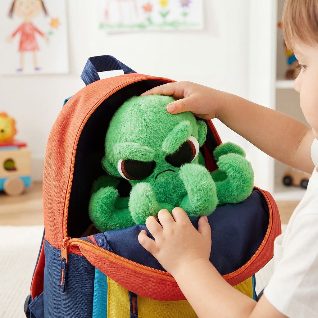 Soft Fur Green Octopus Plush Stuffed Animal Toy 7.5 Inch