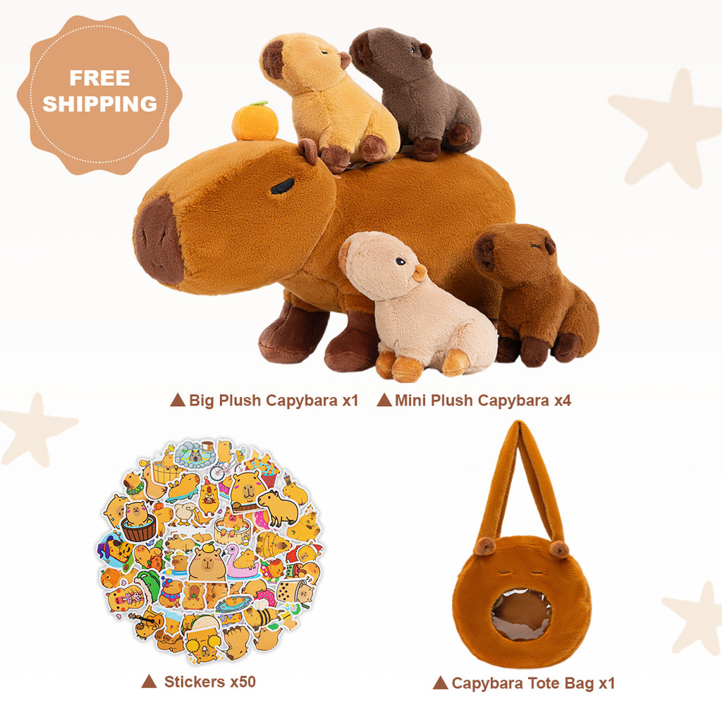 15" Capybara Stuffed Animal with 4 Babies Capybara Inside