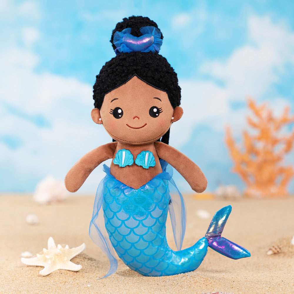 Personalized Deep Skin Tone Fantasy Mermaid Plush Baby Girl Doll