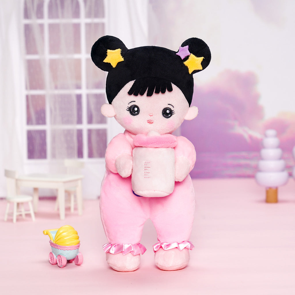 Personalized Black Hair Mini Plush Rag Baby Doll & Gift Set