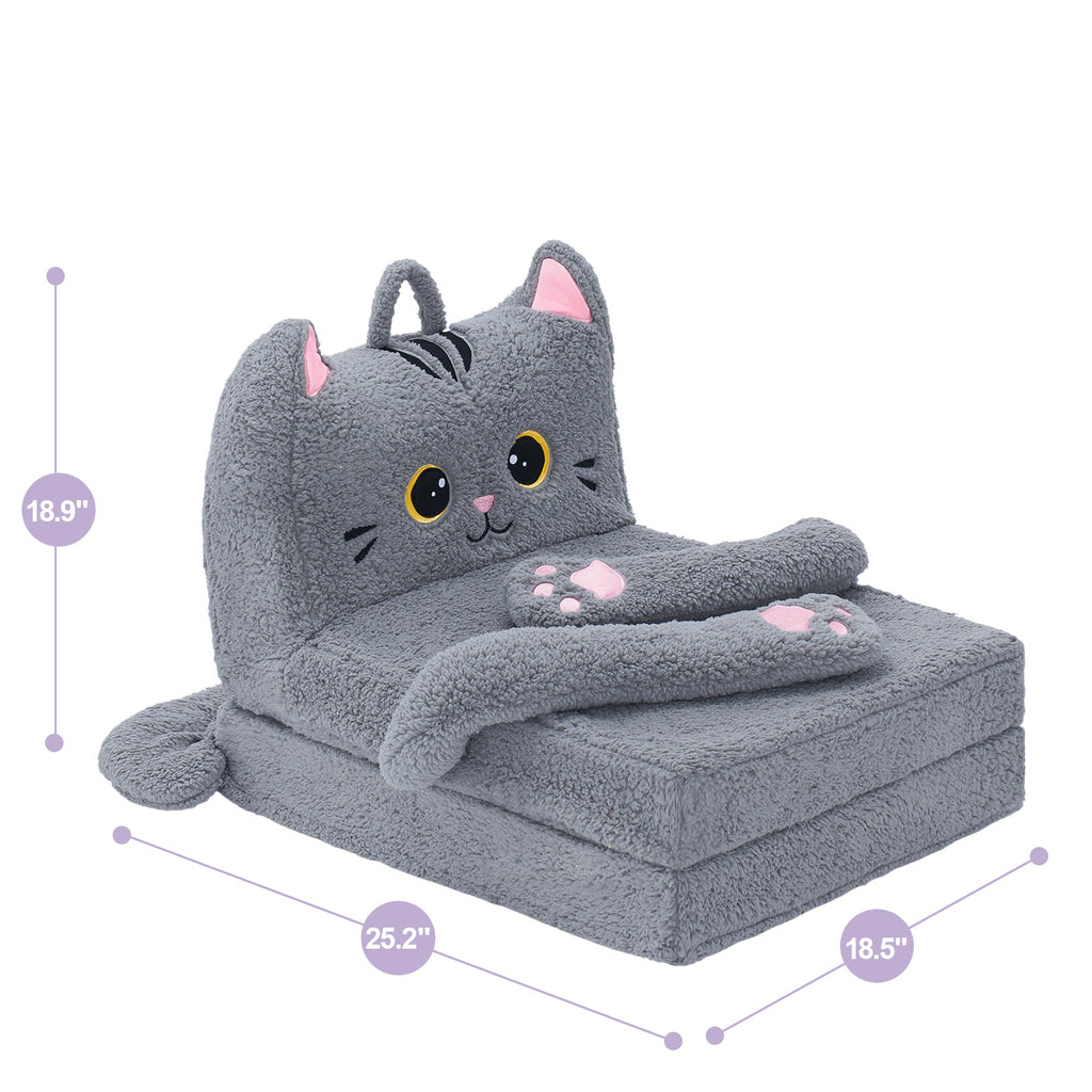 Foldable Animal Grey Cat Polar Fleece Children Sofa