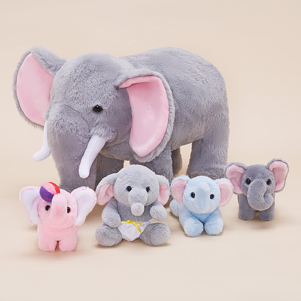 Elephant Mommy Stuffed Animal Plush Toy Set with 4 Babies