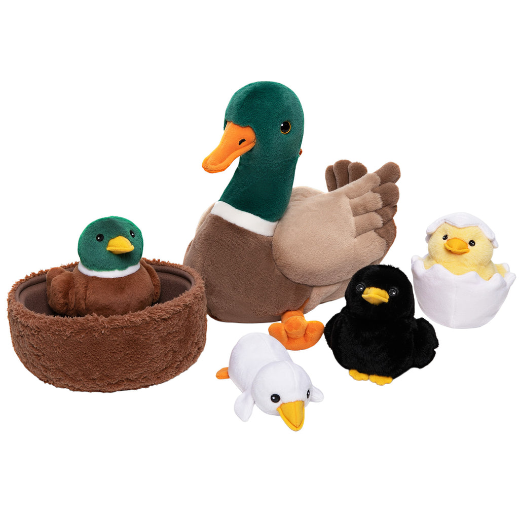 Mallard Dabbling Duck Plush Stuffed With 4 Ducklings in Nest - Pre Order