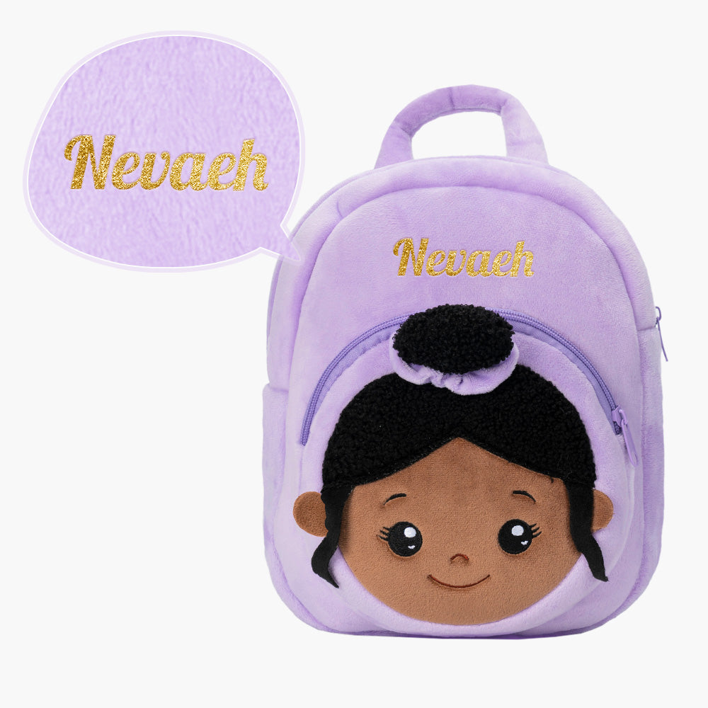 Personalized Deep Skin Tone Plush Curly Hair Baby Girl Doll + Backpack