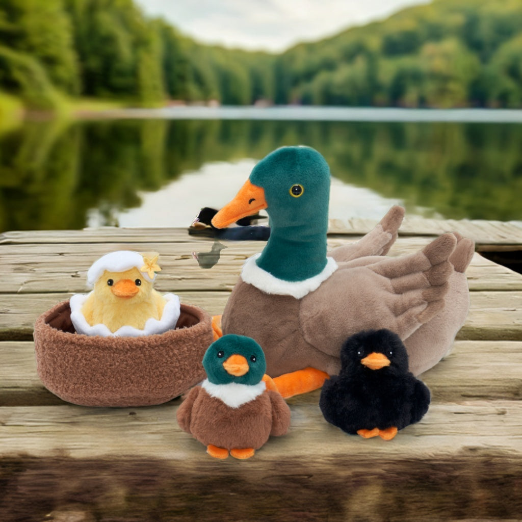 Mallard Duck Plush Stuffed Animal With 4 Ducklings