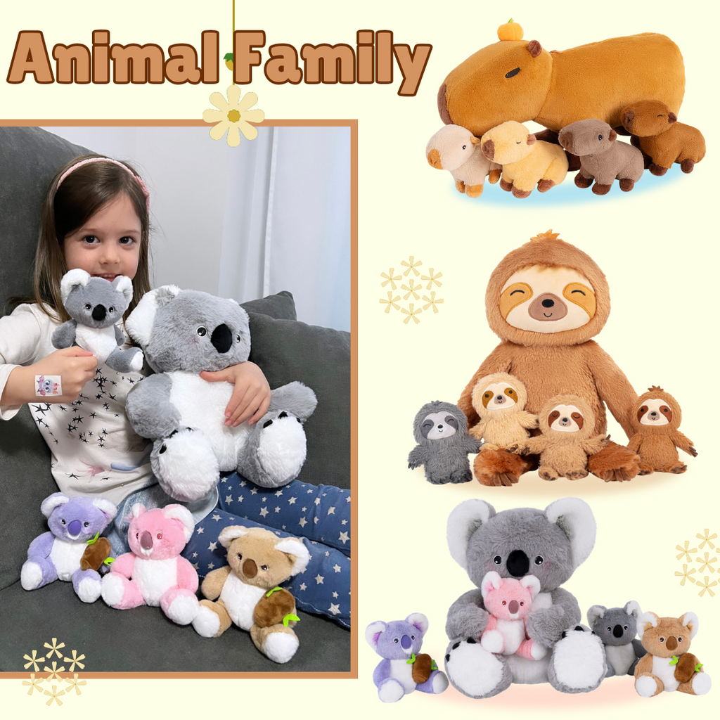 Plush Stuffed Animal Family Toy Set Mommy with Babies - 9 Themes