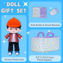 Load image into Gallery viewer, Personalized Black Hair Boy Doll + Cloth Basket Gift Set