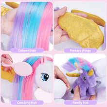 Load image into Gallery viewer, Rapunzelcorn Rainbow Hair Unicorn Mommy Stuffed Animal with 4 Babies Unicorn Inside