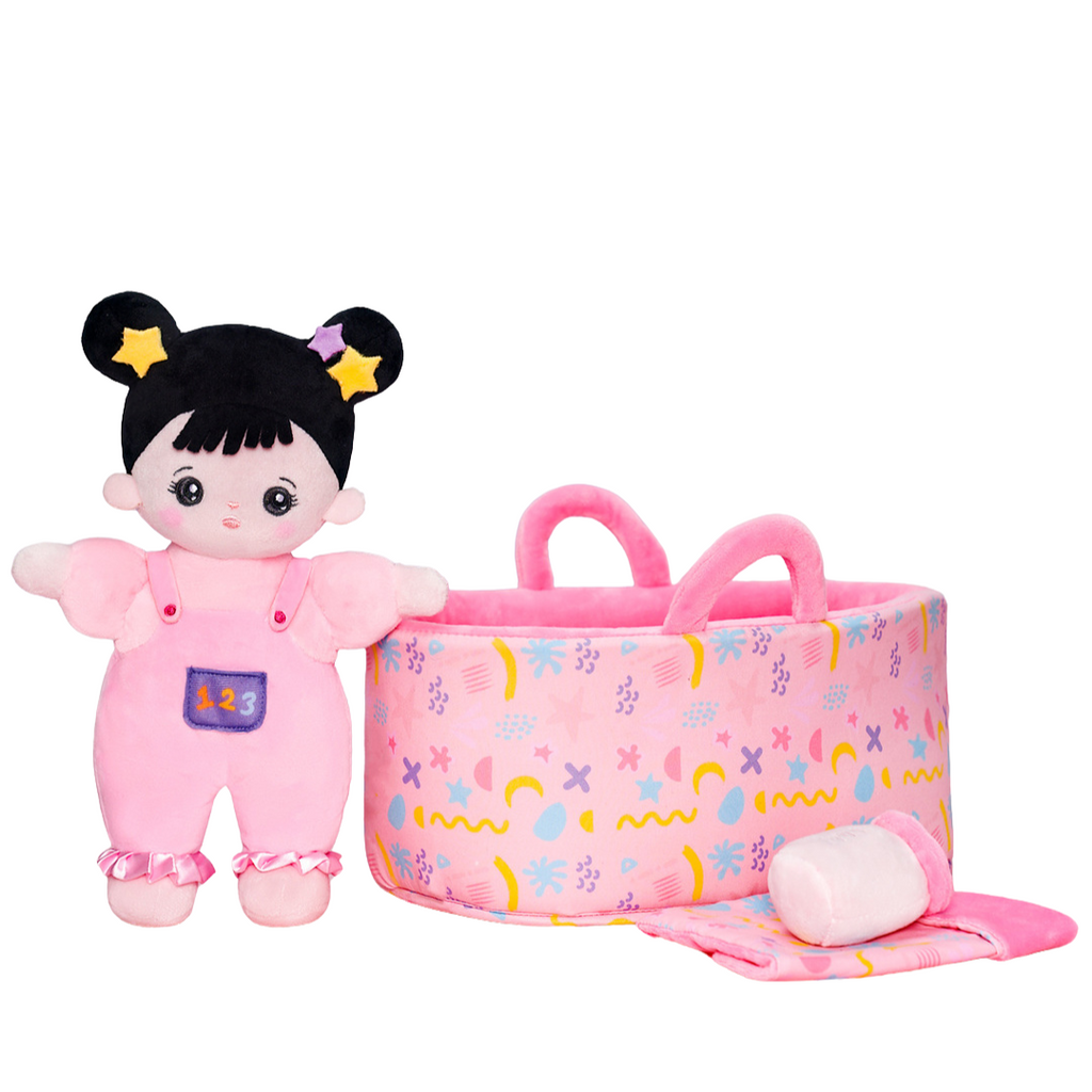 Personalized Black Hair Mini Plush Rag Baby Doll & Gift Set