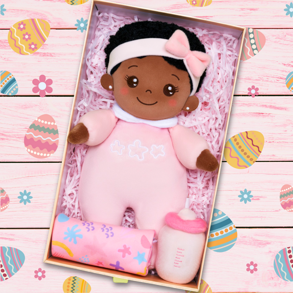 Easter Gift Box Plush Baby Girl Doll with Bottle Blanket