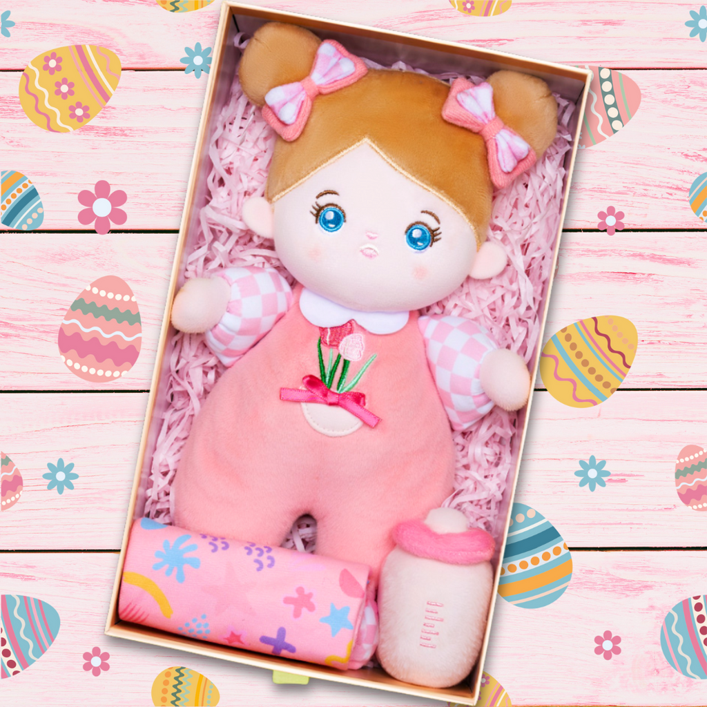 Easter Gift Box Plush Baby Girl Doll with Bottle Blanket