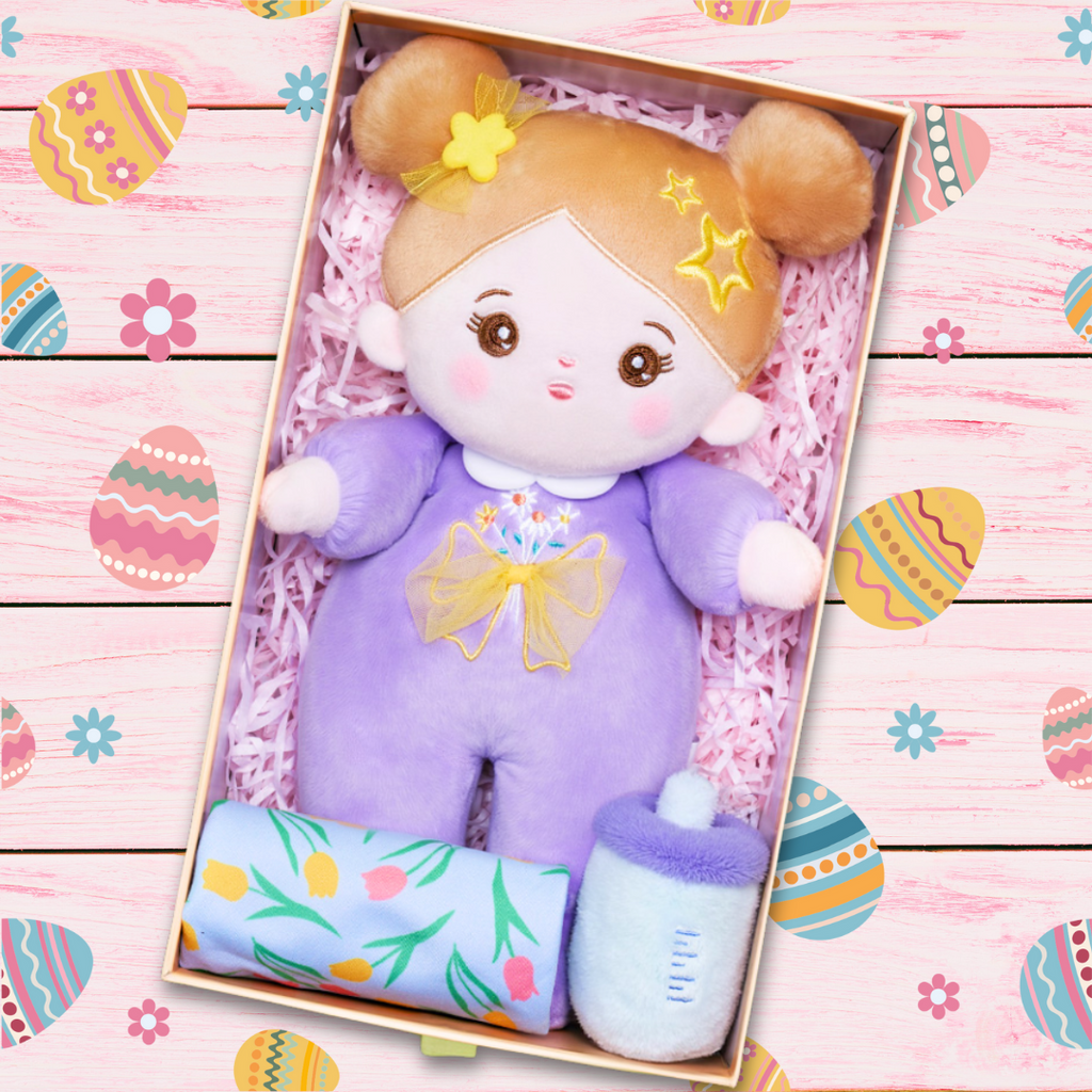 Easter Gift Box Plush Baby Girl Doll with Bottle Blanket