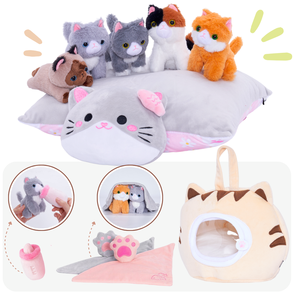 Personalized Cute Plush Cat House Set with 5 Kitties