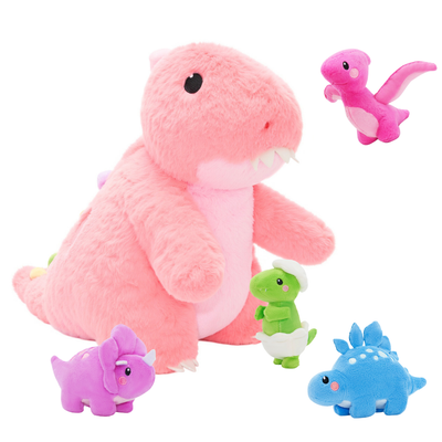 Pink T Rex Dinosaur Plush Toy with Babies, with Crossbody Strap