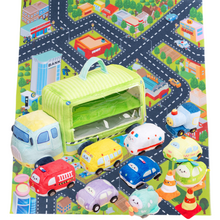 Load image into Gallery viewer, Personalized Plush Double Deck Truck Trailer Sensory Toy Set