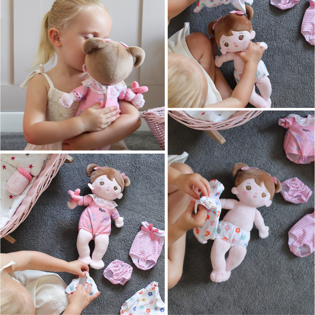 Personalized Dress Up Plush Baby Girl Doll with Changeable Outfit