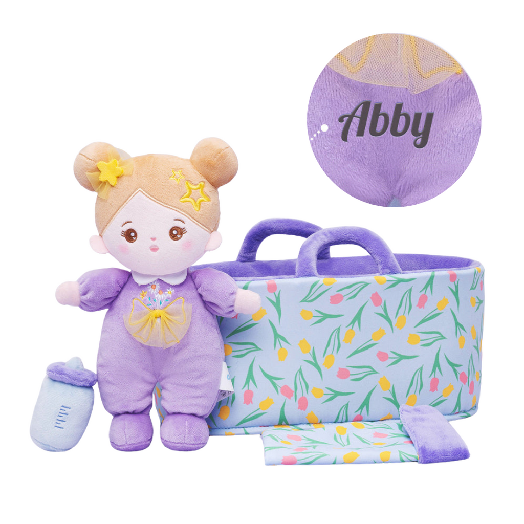 Personalized 10 Inch Plush Girl Doll Bassinet Gift Set