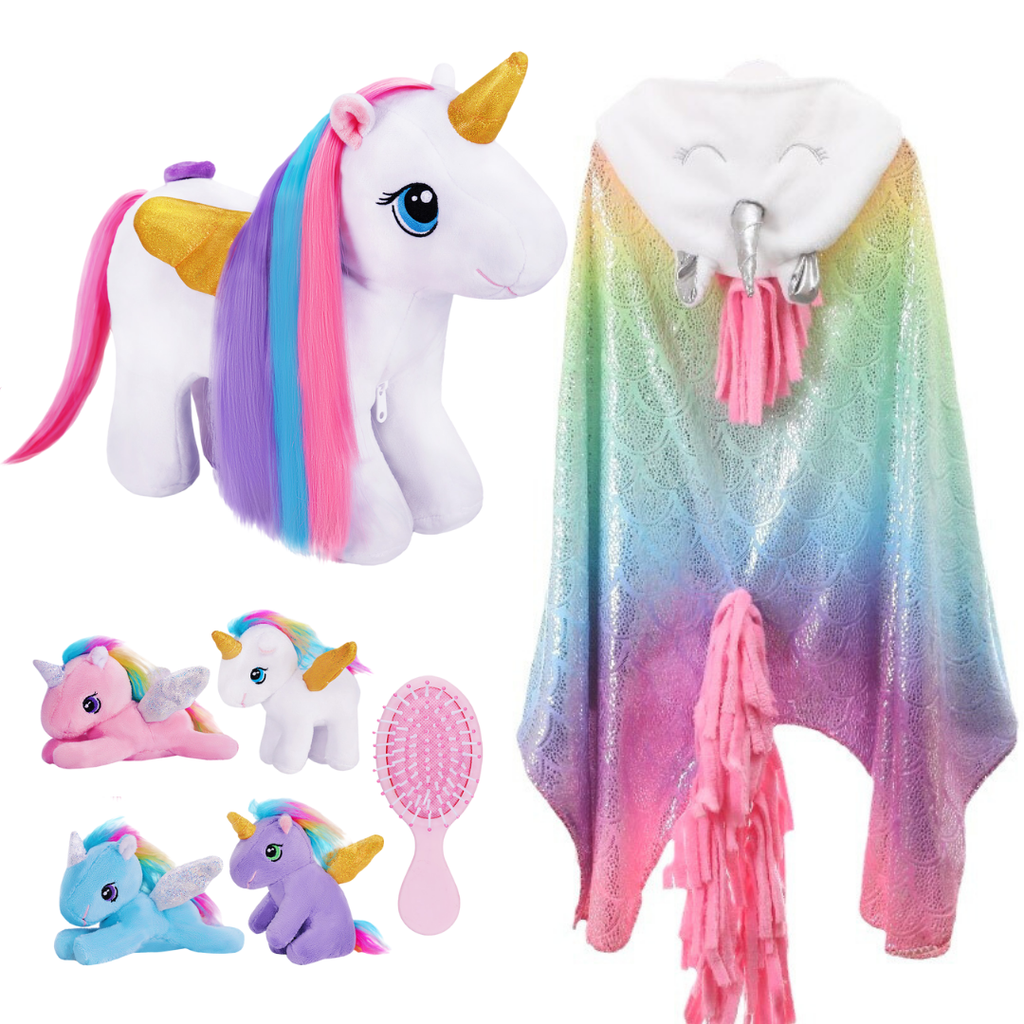 Rapunzelcorn Rainbow Hair Unicorn Mommy Stuffed Animal with 4 Babies Unicorn Inside