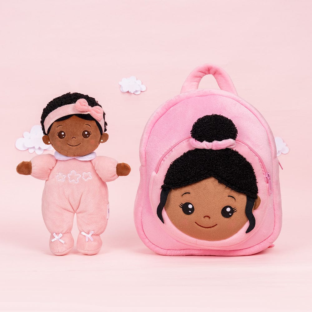 OUOZZZ Personalized Deep Skin Tone Pink Mini Plush Baby Doll Mini doll