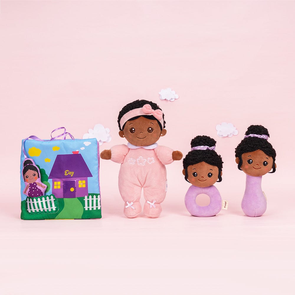 OUOZZZ Personalized Deep Skin Tone Pink Mini Plush Baby Doll Mini doll