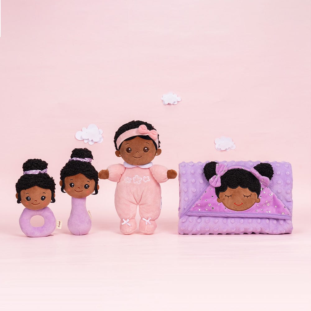 OUOZZZ Personalized Deep Skin Tone Pink Mini Plush Baby Doll Mini doll