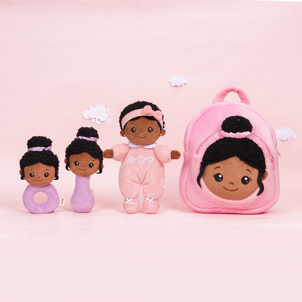 OUOZZZ Personalized Deep Skin Tone Pink Mini Plush Baby Doll Mini doll