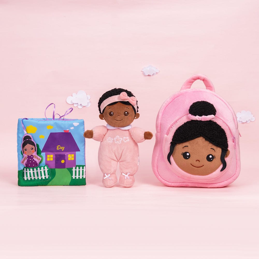 OUOZZZ Personalized Deep Skin Tone Pink Mini Plush Baby Doll Mini doll